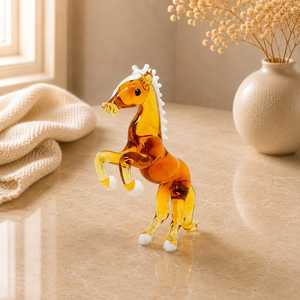 Figura de Caballo de Vidrio Soplado a Mano, Color Ámbar, Pieza Decorativa Animal Hecha a Mano - Product Image 1