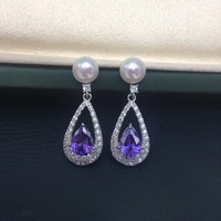 Boucles d'oreilles en perles d'eau douce naturelles avec design en forme de goutte d'eau et zircon, bijoux en perles, vente en gros