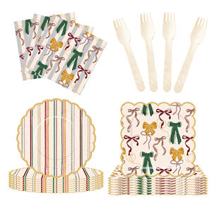 DAMAI - Juego de Vajilla Desechable con Diseño de Nudos para Fiestas, Platos de Papel para Postre, Vasos, Servilletas, Decoración para Fiestas de Niñas - Product Image 3