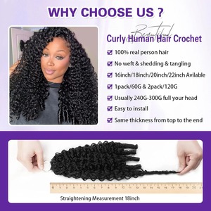 Cheveux humains bouclés birmans pour crochet, ligne plume, invisibles, pré-séparés, sans nœuds, pour tressage - Product Image 3