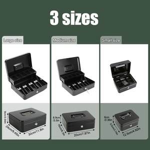 Caisse à monnaie portable en métal avec serrure à clé, coffre-fort à double couche avec plateau à pièces et 2 clés, grande boîte de sécurité pour l'argent à domicile - Product Image 4