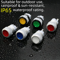 Botón Pulsador Redondo de Plástico de 16 mm, Carcasa Plateada y Negra, Impermeable, Autobloqueante, con Reinicio Automático, Interruptor Iluminado por LED