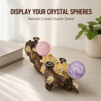 Vente en gros magnifique support en forme de grappe de cristal d'améthyste sphère de pierres précieuses de guérison naturelle avec support en bois poli de style Feng Shui
