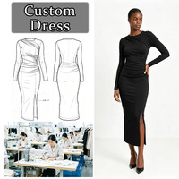 Produsen Gaun Panjang Kustom OEM ODM Gaun Maxi Bodycon Wanita dengan Belahan Samping dan Ruffle Label Pribadi