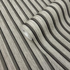 Rouleaux de <span class=keywords><strong>papier</strong></span> <span class=keywords><strong>peint</strong></span> non tissé <span class=keywords><strong>gris</strong></span> <span class=keywords><strong>clair</strong></span> moderne effet bois ignifuge et imperméable pour décoration de chambre à coucher élégante - Product Image 1