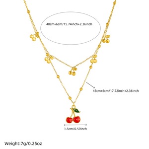 Cute Cherry Pendant Double Layered Necklace Zinc Alloy Chain Women Fashion Jewelry - Product Image 4