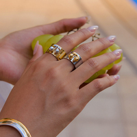 Edelstahl 12mm Breite breite offene Ringe 18 Karat vergoldet poliert zweifarbig Cherry Chunky Ring