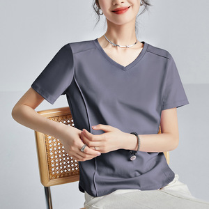 T-shirt da donna a manica corta bianca in cotone mercerizzato con ammorbidimento all'ammoniaca, girocollo, modello 2026, taglia 3XL, con dettaglio sulle spalle, top a mezza manica - Product Image 5