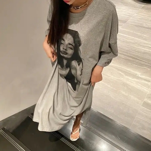Высококачественное женское платье-футболка оверсайз с индивидуальным логотипом, повседневное, 100% хлопок, длинные футболки для женщин - Product Image 2
