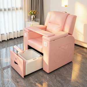 Sillón de Pedicura Rosa Reclinable con Estación de Spa para Pies, Asiento Tapizado para Salón con Cajón de Almacenamiento y Taburete - Product Image 5