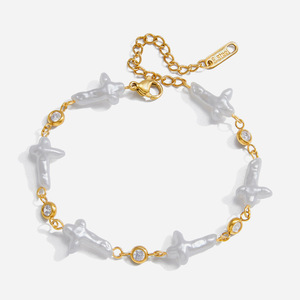 <b>Cross</b> Imitation Pearl Bracelet Gold <b>Chain</b> Bezel Setting Jewelry Gift - Product Image 1
