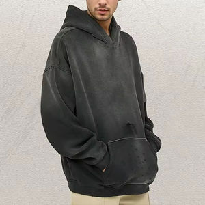 Sudadera con Capucha de Algodón 100% Tejido Sólido de 360 Gramos, Estilo Vintage Lavado y Desgastado para Hombre, Venta al por Mayor de Moda de Invierno - Product Image 4