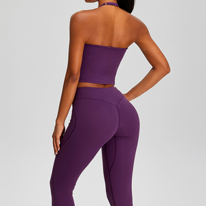 Sujetador deportivo sexy con cuello halter y espalda descubierta, efecto segunda piel, de secado rápido, top corto para gimnasio, correr o uso casual. - Product Image 4