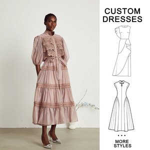 Maxi vestido con mangas abullonadas detalladas de encaje bordado elegante personalizable tela de gasa de estilo dulce para ocasiones formales - Product Image 2
