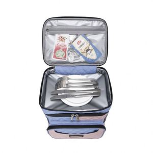 Sac isotherme double paroi en tissu composite color-block, imperméable, à motif losanges, avec fermeture éclair, portable, personnalisable OEM/ODM - Product Image 4