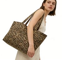 Sac fourre-tout surdimensionné à imprimé léopard, écologique et durable, avec étiquette de broderie personnalisée, logo cousu, pour femme, style de vie, week-end