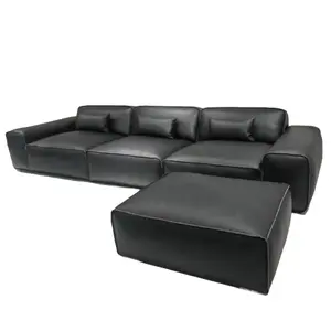 Mobili minimalisti su misura moderni divano componibile in pelle nera divano di lusso soggiorno divano 3 posti con ottomana italia