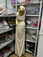 Robe de soirée longue sur mesure, couleur crème, à col licou drapé, avec découpes à la taille, style grec, élégante, couleur champagne, pour bal de promo et soirée