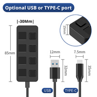 Hub USB 3.0 de 4 Puertos con Velocidad de 5Gbps, Interruptores LED, Diseño Ultrafino, Cable de Extensión, Compatible con Mac/PC
