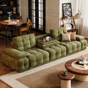 Sofá seccional moderno de tela chenilla verde con respaldo capitoné y estructura de madera maciza para sala de estar - Product Image 3