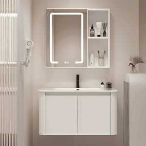 Simplified white bathroom cabinet smart <b>mirror</b> cabinet white countertop washbasin hanging cabinet body - Product Image 6