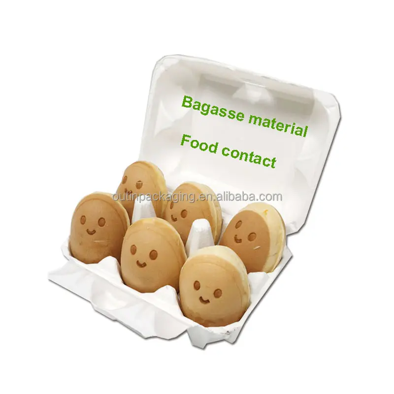 Commercio all'ingrosso scatola di imballaggio per uova di pasta di carta cartone per uova 6 cellule eco friendly bagassa polpa vassoio per uova per cialde