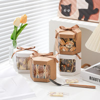 Boîte à gâteau en papier kraft avec fenêtre transparente et ruban, boîte cadeau pour desserts, bonbons, gâteaux d'anniversaire, mariage, emballage de gâteaux