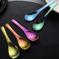 Cuillère en titane pur colorée en forme de fleur de glace, légère et réutilisable, pour le camping, les voyages, les hôtels, les restaurants, OEM