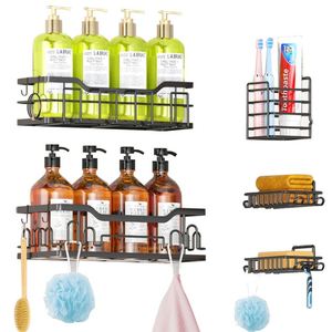 Luxury Hardware 5 Pack Hanging Bathroom Corner <b>Shower</b> Caddy Stainless Steel Bathroom Shelf Organizer Self Adhesive for Bathroom - Product Image 3