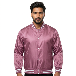 <b>Pink</b> Maroon Satin Varsity <b>jacket</b> College Letterman Baseball Premium Quality Varsity <b>Jacket</b> for winter use - Product Image 1