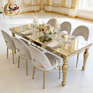 Luxurious Romantic & Elegant Modern Stainless Steel Hotel Furniture Outdoor Wedding/Banquet Dining <b>Table</b> and Chair Sets - Product Image 1