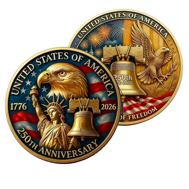 Customized Souvenir Coin USA 250th Anniversary Plated Patriotism Badge Commemorative Metal Crafts Coins Collectible Gadget Gift