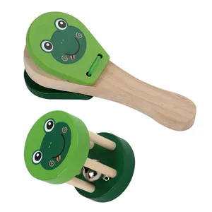 Grosir mainan musik kayu mainan sensorik anak-anak kayu berwarna-warni Castanets hewan