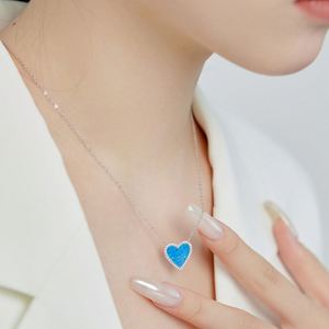 Dylam Elegant Design Solid Sterling Silver Heart Shape Eternity 5A Cubic Zirconia Blue Synthetic <b>Opal</b> Pendant <b>Necklace</b> - Product Image 4
