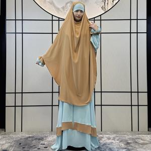 महिलाओं की मामूली लंबी पोशाक और दो-टुकड़ा सेट प्लस आकार अबाया रोबे के साथ शरद ऋतु ऋतु के मौसम के लिए रंग मिलान के साथ - Product Image 5