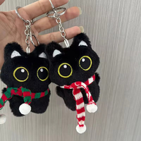 Porte-clés en peluche chat noir doux et écologique avec grandes yeux, pendentif poupée, breloque de sac pour cadeaux personnalisés et commandes en gros
