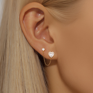 ต่างหูห้อยประดับเพชรซิคอนรูปดาวหัวใจดอกไม้ทองคำแท้ 925 แบบเดี่ยว - Product Image 4