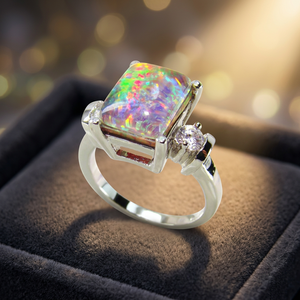 High Quality Rhodium Plated Rainbow Fire <b>Opal</b> <b>Rings</b> for Women Nickel Free Wedding & Party Jewelry - Product Image 3