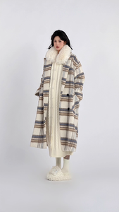 Abrigo de Lana con Solapa a Cuadros y Manga Larga para Mujer, Estilo Coreano Otoño Invierno, Elegante Cárdigan Holgado de Alta Gama - Product Image 5