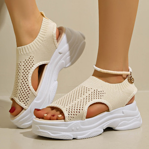 Women Breathable Thick Sole Elastic Hollow Out Large <b>Sandals</b> Summer New Open-Toe Sports Style <b>Sandals</b> - Product Image 1