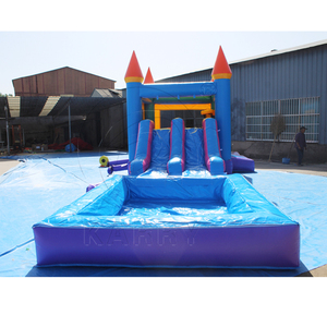 Toboggan <span class=keywords><strong>aquatique</strong></span> gonflable triple piste style château bleu et violet avec piscine, combo <span class=keywords><strong>aquatique</strong></span> commercial à thème princesse pour l'été - Product Image 5
