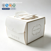 Op maat gemaakte witte kartonnen cakebox met handvat, draagbare geschenkverpakking voor mousse cake, gebak en desserts