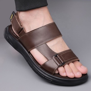 Sandales d'été pour hommes en cuir véritable antidérapantes à motif léopard, à bout ouvert, à enfiler, chaussures décontractées de mode pour l'extérieur, semelle souple et confortable - Product Image 4