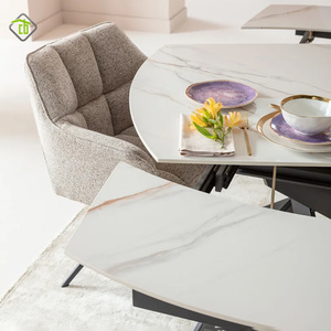 Moderner hochwertiger rechteckiger weißer Sinter steinplatten metall mit mehreren starken Beinen Haushalts-Esstisch - Product Image 4