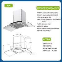 Hotte murale ventilée OEM 2026 certifiée CE CB en acier inoxydable avec verre trempé, 30 pouces, 180W, filtre en aluminium, pour usage domestique