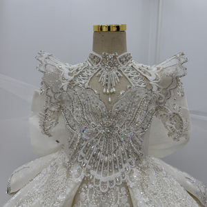 Jancemebr WN1804 Vestido de niña de las flores de manga larga con cuello alto y cuentas, vestido de princesa hinchado de tul con volantes hasta el suelo 100% - Product Image 6