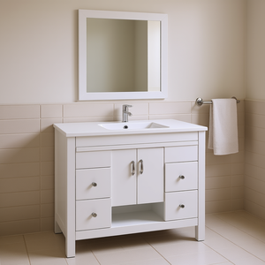 Bathroom Vanity 30 Inch White MDF Ceramic Sink Floor Standing Contemporary Modern Style For Small Bathrooms - Product Image 2