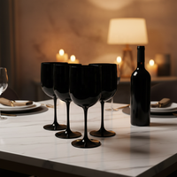 Verre à vin en plastique acrylique noir sans BPA de 480 ml, à long pied, design minimaliste pour les fêtes