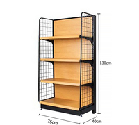 Étagère de présentation en métal imitation bois avec étagères réglables et crochets pour panneau perforé, équipement de magasin de supermarché