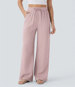 <span class=keywords><strong>Pantaloni</strong></span> Lunghi da Donna OEM/ODM <span class=keywords><strong>a</strong></span> Vita Alta <span class=keywords><strong>in</strong></span> <span class=keywords><strong>Lino</strong></span>, Estivi, Elastici, <span class=keywords><strong>a</strong></span> Gamba Larga, Casual ed Eleganti, Stile <span class=keywords><strong>Palazzo</strong></span>, con Tasche - Product Image 4